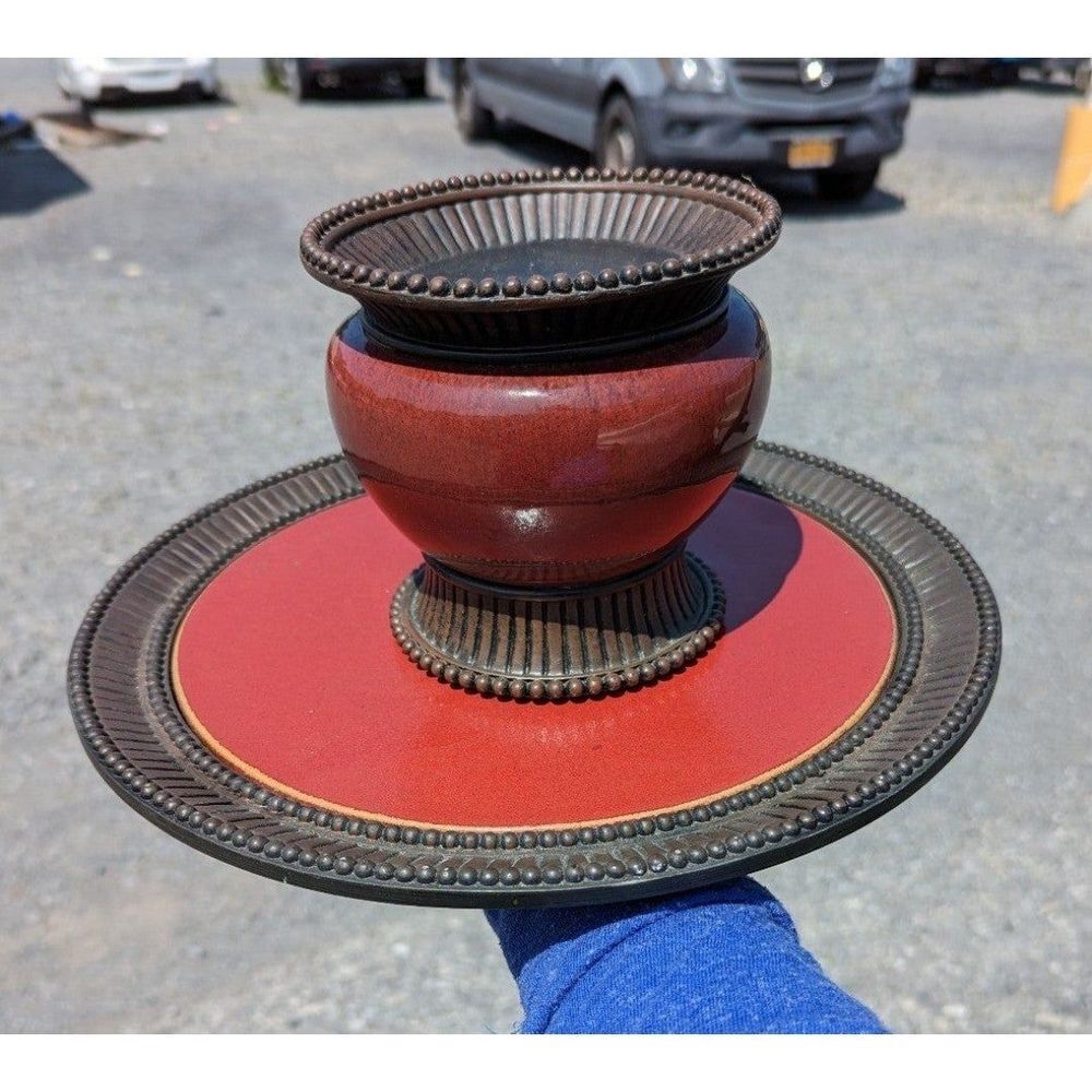 PARTYLITE 12.5" MOROCCAN SPICE RED Candle Garden Tray and Pedestal‎ Retired